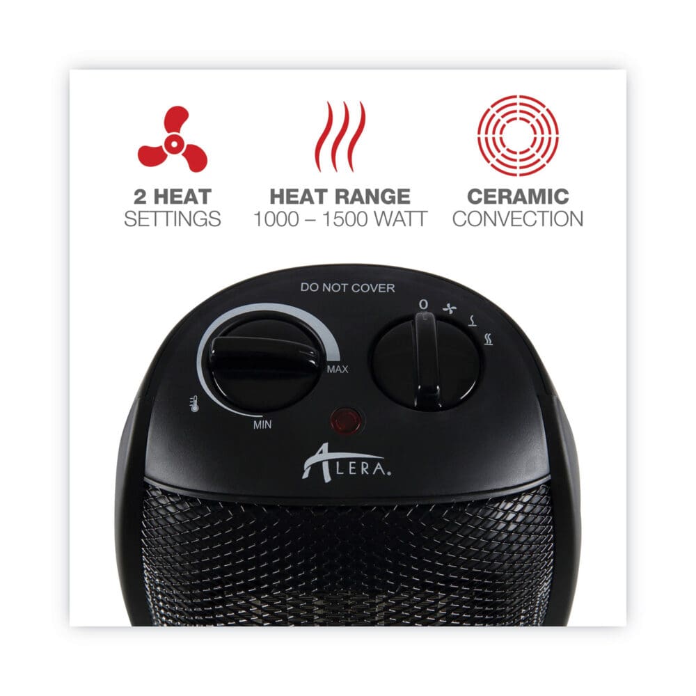 Ceramic Heater, 1,500 W, 7.12 x 5.87 x 8.75, Black - Image 3