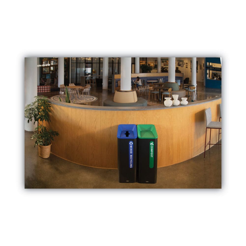 Sustain Decorative Refuse with Recycling Lid, 15 gal, Metal/Plastic, Black/Green - Image 5