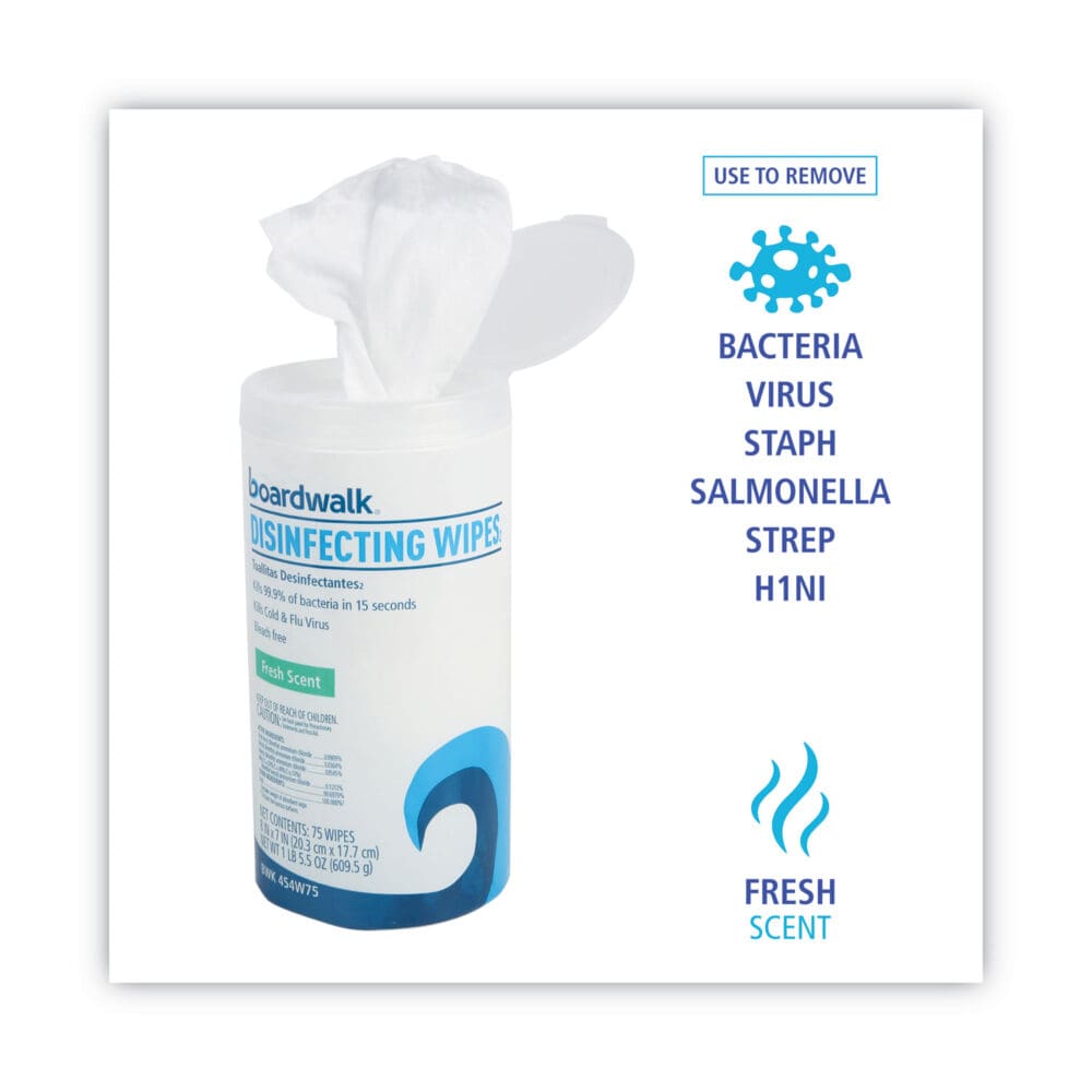 Disinfecting Wipes, 7 x 8, Fresh Scent, 75/Canister, 6 Canisters/Carton - Image 4