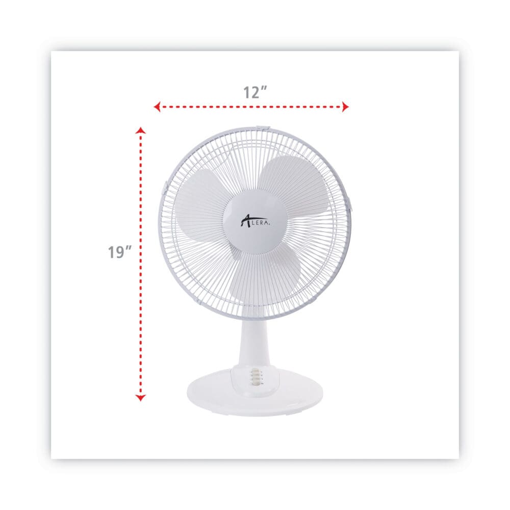 12" 3-Speed Oscillating Desk Fan, Plastic, White - Image 6