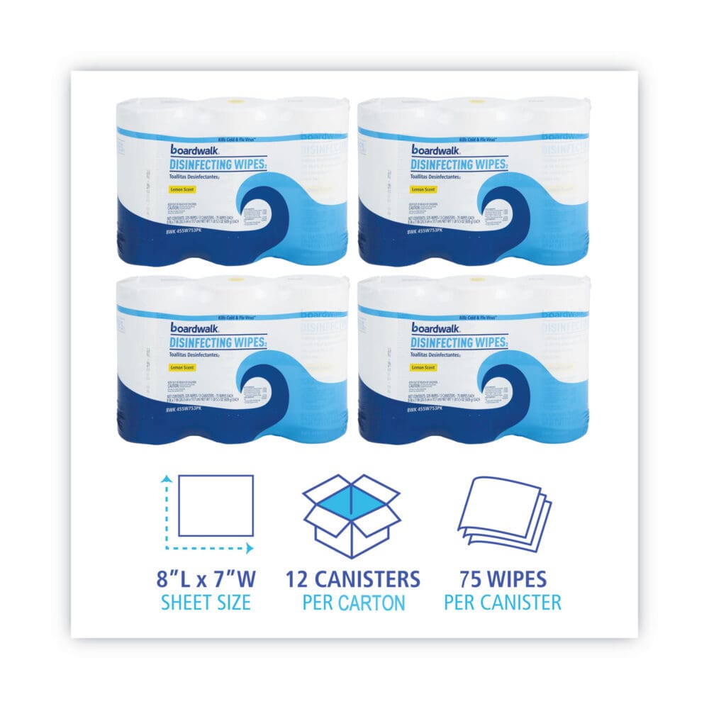 Disinfecting Wipes, 7 x 8, Lemon Scent, 75/Canister, 12 Canisters/Carton - Image 7