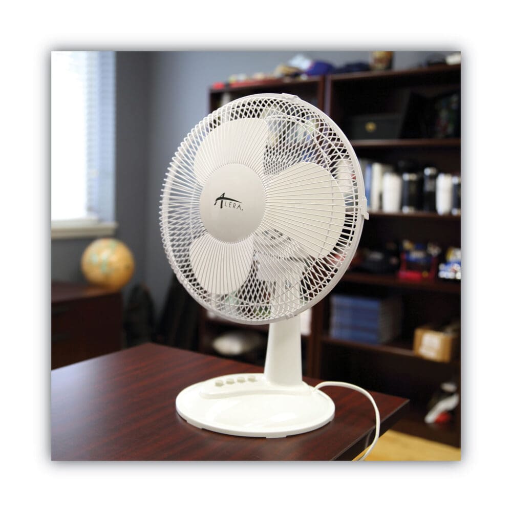 12" 3-Speed Oscillating Desk Fan, Plastic, White - Image 3