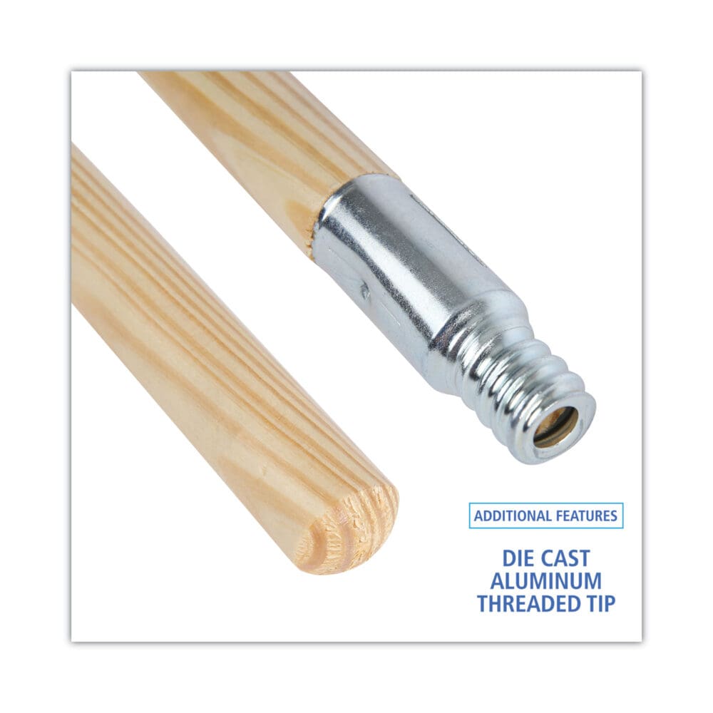 Metal Tip Threaded Hardwood Broom Handle, 0.94" dia x 60", Natural - Image 2