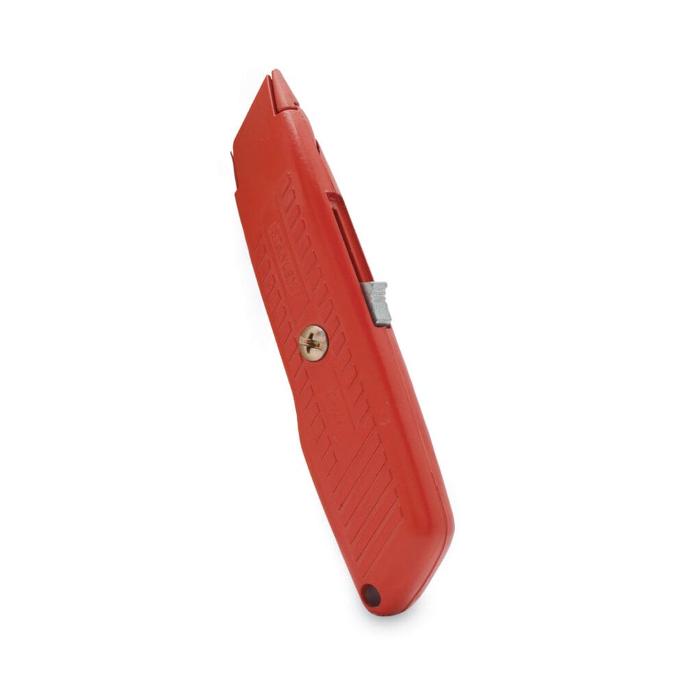 Interlock Safety Utility Knife with Self-Retracting Round Point Blade, 5.63" Metal Handle, Red Orange - Image 3
