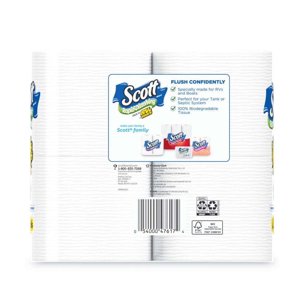 Rapid-Dissolving Toilet Paper, Bath Tissue, Septic Safe, 1-Ply, White, 231 Sheets/Roll, 4/Rolls/Pack, 12 Packs/Carton - Image 3