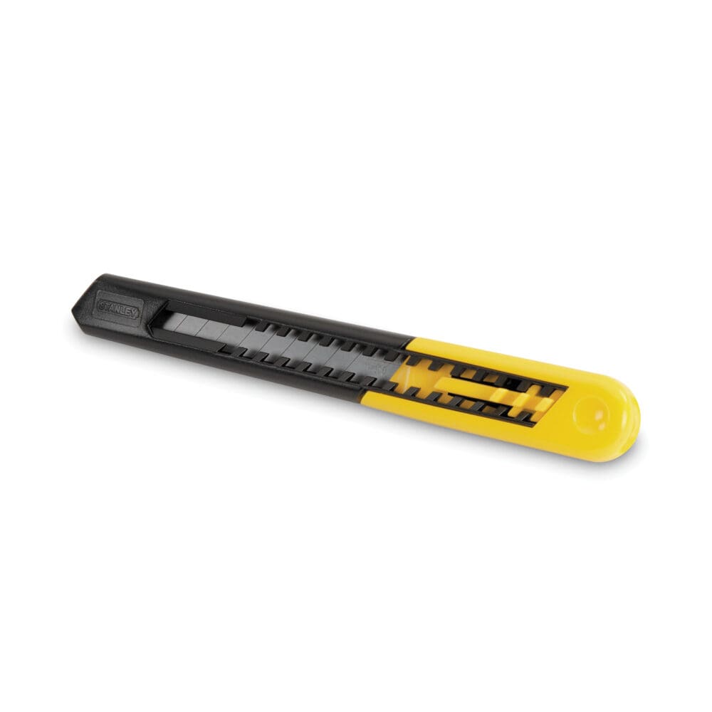 Straight Handle Knife w/Retractable 13 Point Snap-Off Blade, 9 mm Blade, 5.13" Plastic Handle, Yellow/Gray - Image 3