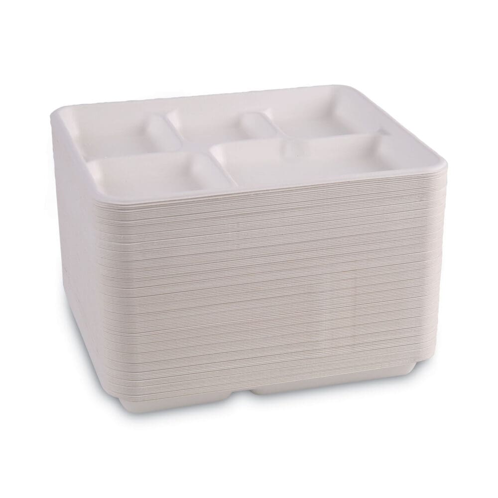 Bagasse Dinnerware, 5-Compartment Tray, 10 x 8, White, 500/Carton - Image 10