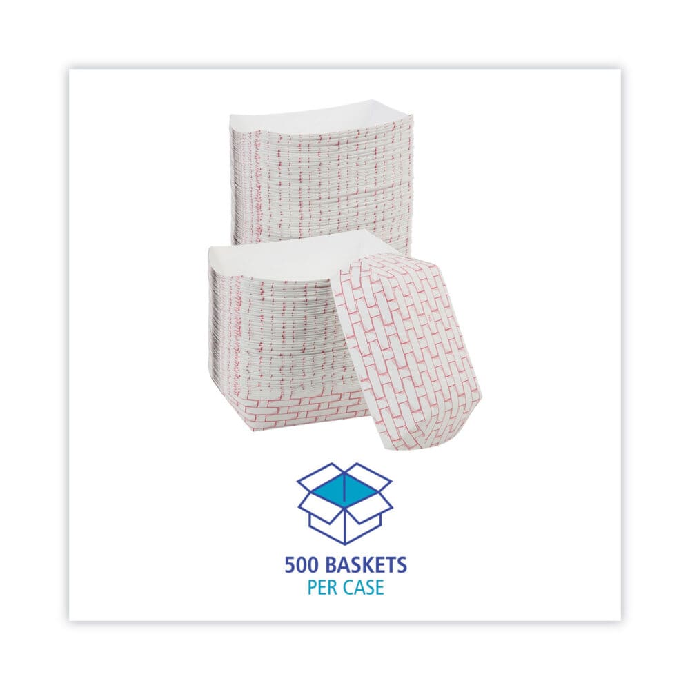 Paper Food Baskets, 2.5 lb Capacity, Red/White, 500/Carton - Image 2