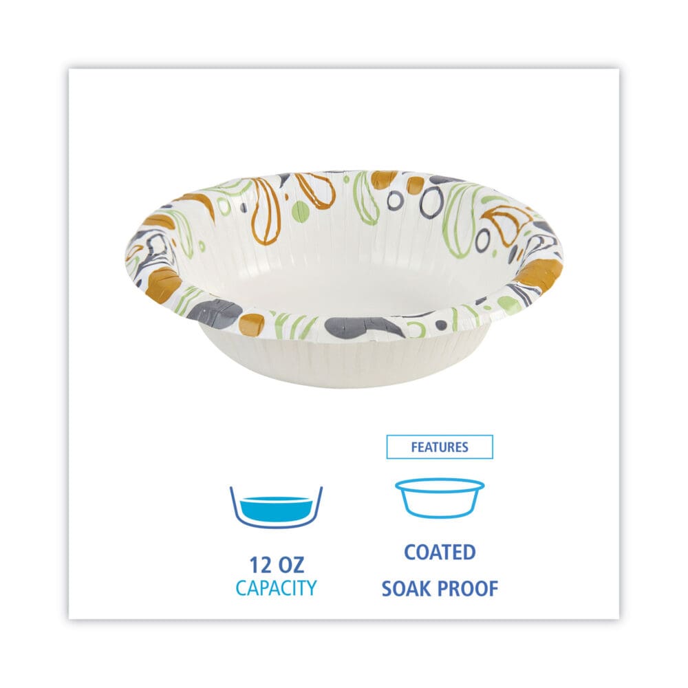 Deerfield Printed Paper Bowl, 12 oz, Coated/Soak Proof, Multicolor, 125/Pack, 8 Packs/Carton - Image 2