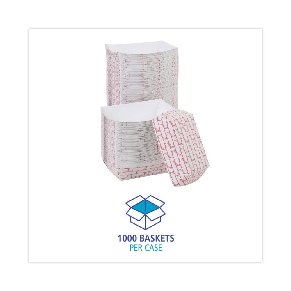 Paper Food Baskets, 2 lb Capacity, Red/White, 1,000/Carton - Image 2