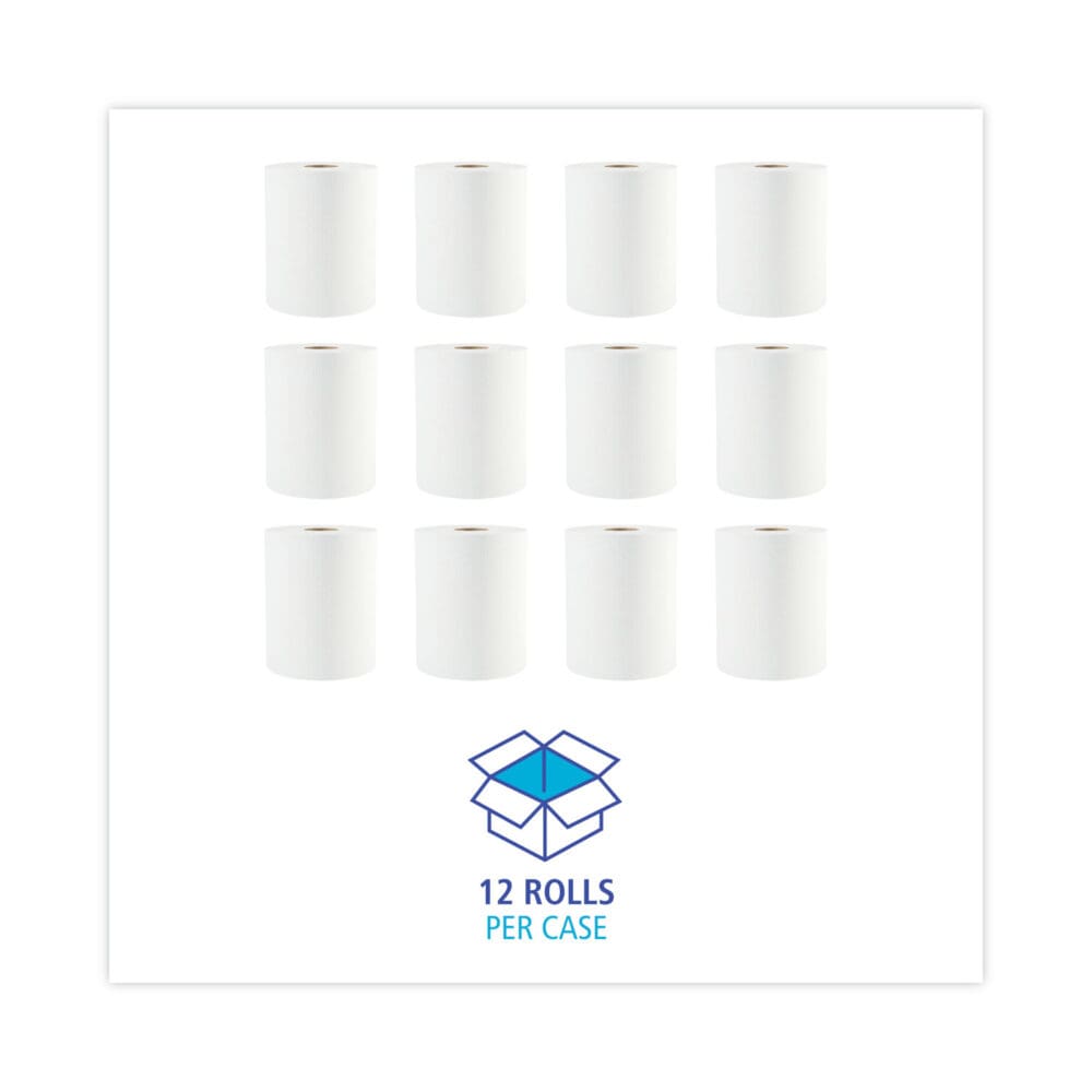 Hardwound Paper Towels, 1-Ply, 8" x 600 ft, White, 2" Core, 12 Rolls/Carton - Image 3