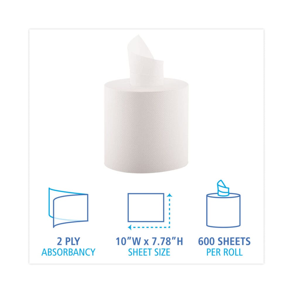 Center-Pull Hand Towels, 2-Ply, Perforated, 7.87 x 10, White, 600/Roll, 6 Rolls/Carton - Image 5