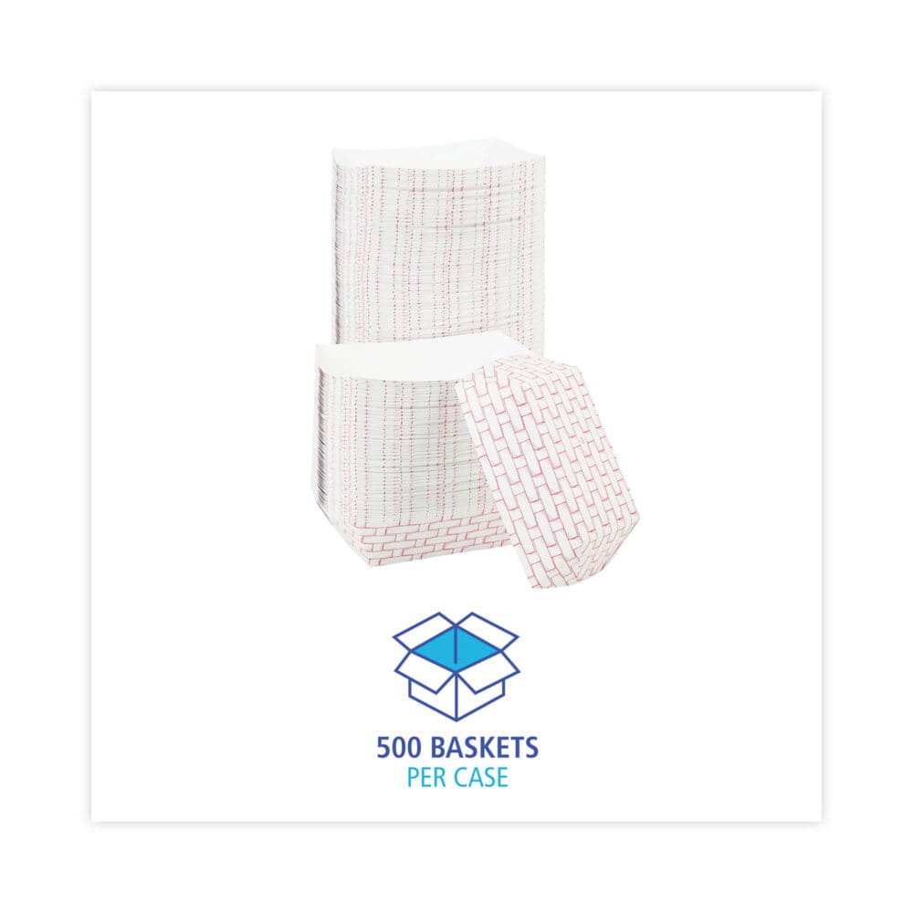 Paper Food Baskets, 3 lb Capacity, Red/White, 500/Carton - Image 2
