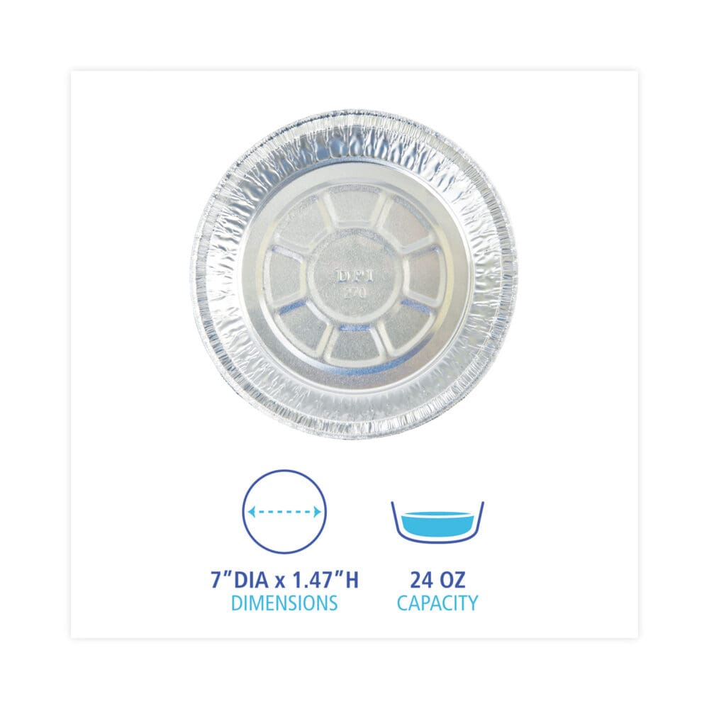 Round Aluminum To-Go Containers, 24 oz, 7" Diameter x 1.47"h, Silver, 500/Carton - Image 4