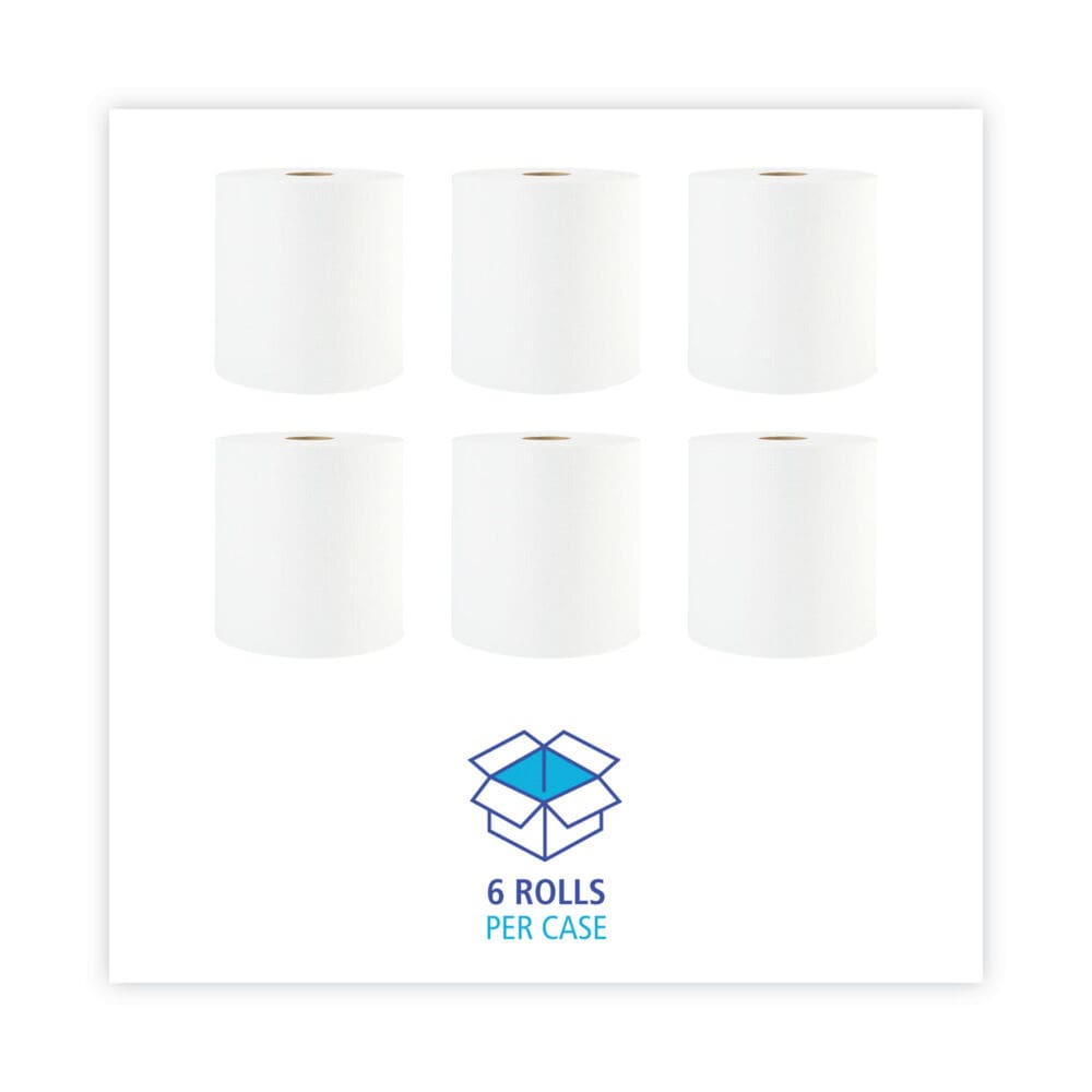 Hardwound Paper Towels, 1-Ply, 8" x 800 ft, White, 6 Rolls/Carton - Image 2