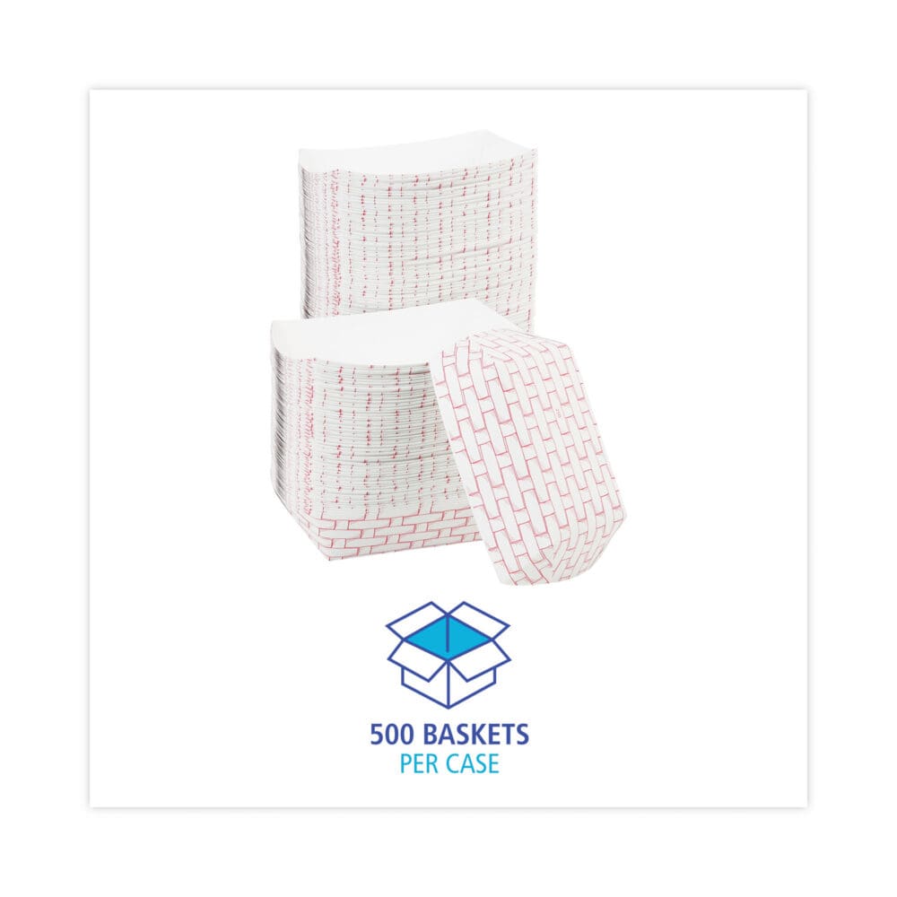 Paper Food Baskets, 1 lb Capacity, Red/White, 1,000/Carton - Image 2