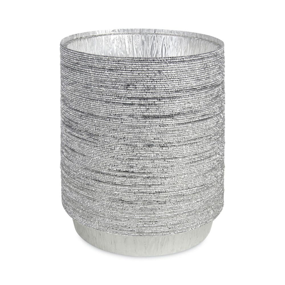 Round Aluminum To-Go Containers, 48 oz, 9" Diameter x 1.66"h, Silver, 500/Carton - Image 7