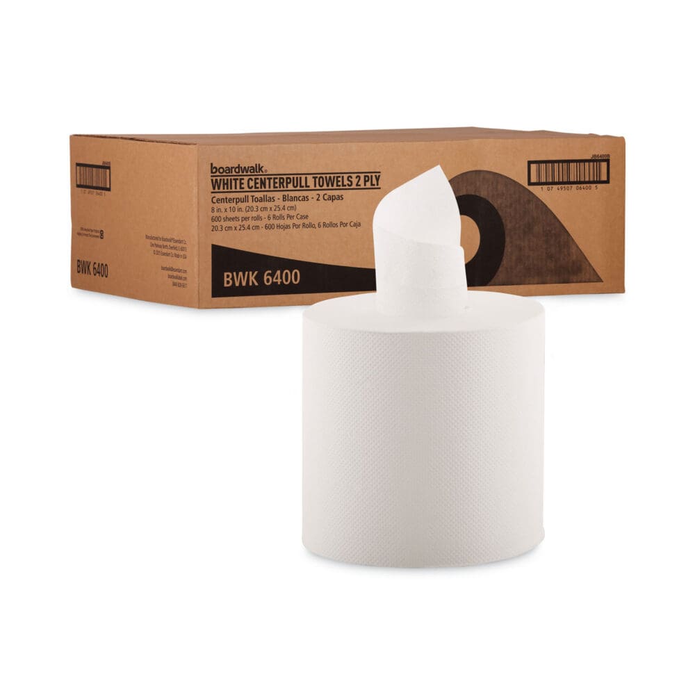 Center-Pull Hand Towels, 2-Ply, Perforated, 7.87 x 10, White, 600/Roll, 6 Rolls/Carton - Image 4