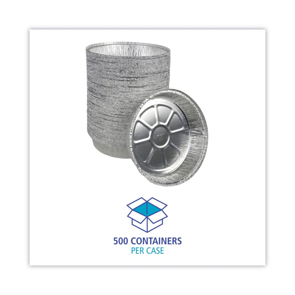 Round Aluminum To-Go Containers, 48 oz, 9" Diameter x 1.66"h, Silver, 500/Carton - Image 6