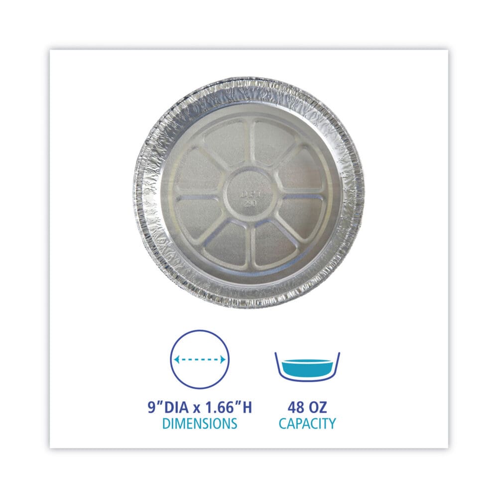 Round Aluminum To-Go Containers, 48 oz, 9" Diameter x 1.66"h, Silver, 500/Carton - Image 4