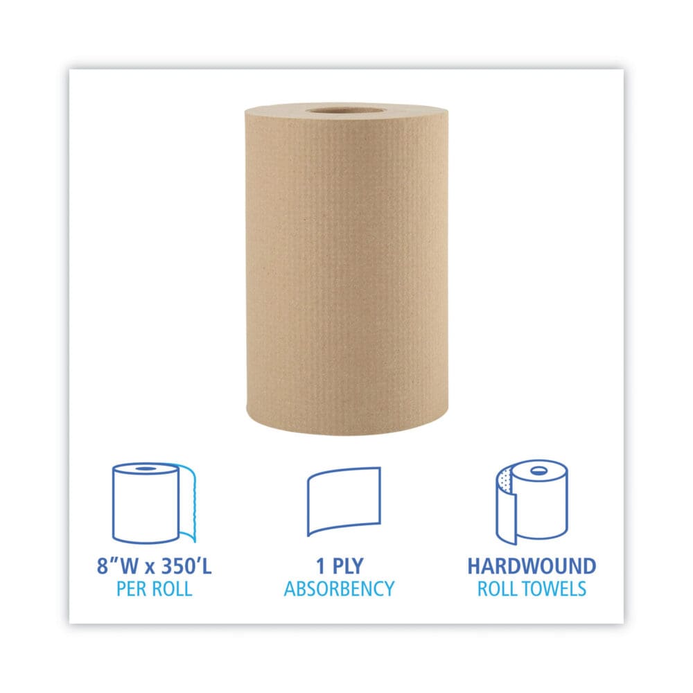 Hardwound Paper Towels, 1-Ply, 8" x 350 ft, Natural, 12 Rolls/Carton - Image 5