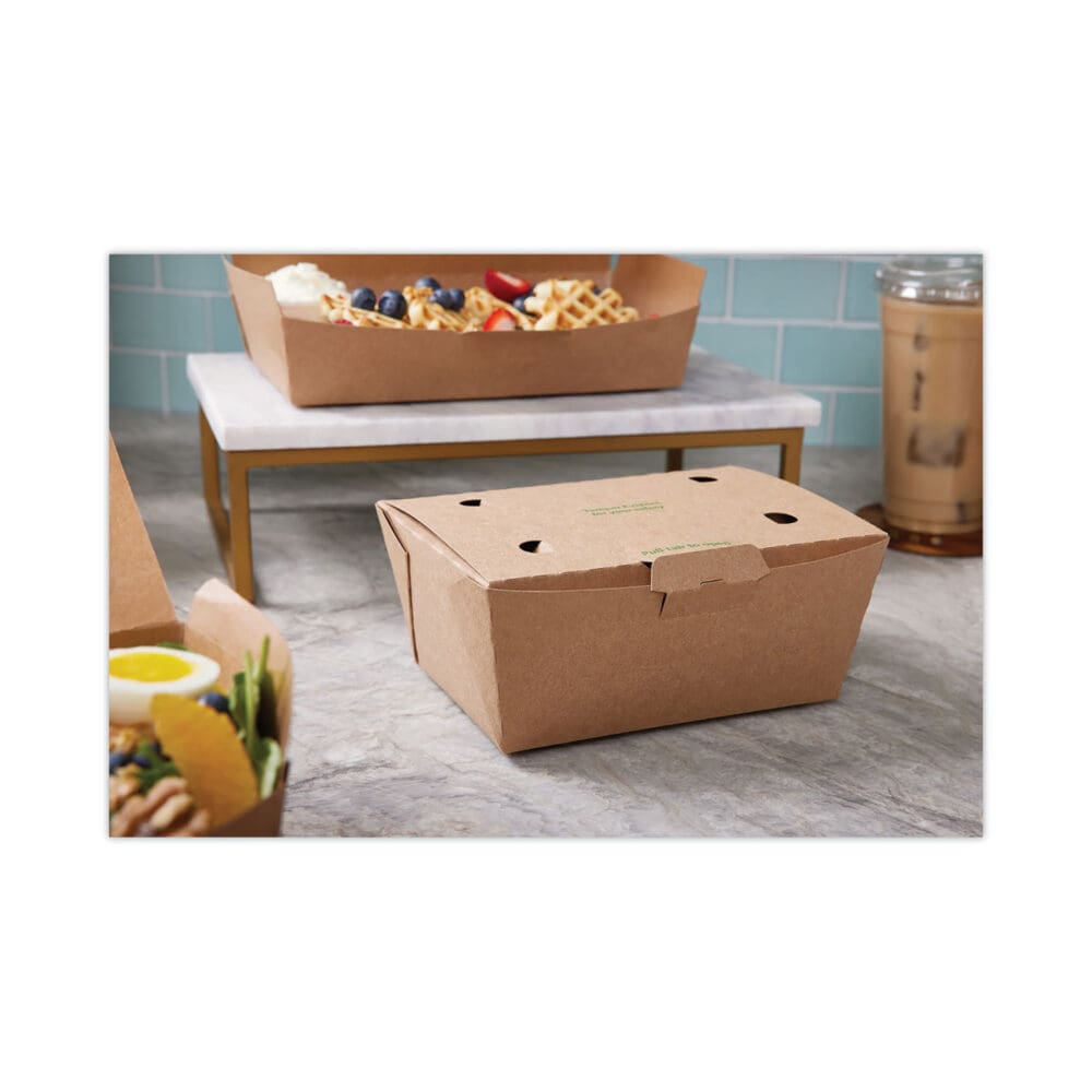 EarthChoice Tamper Evident OneBox Paper Box, 6.54 x 4.5 x 3.25, Kraft, 160/Carton - Image 4