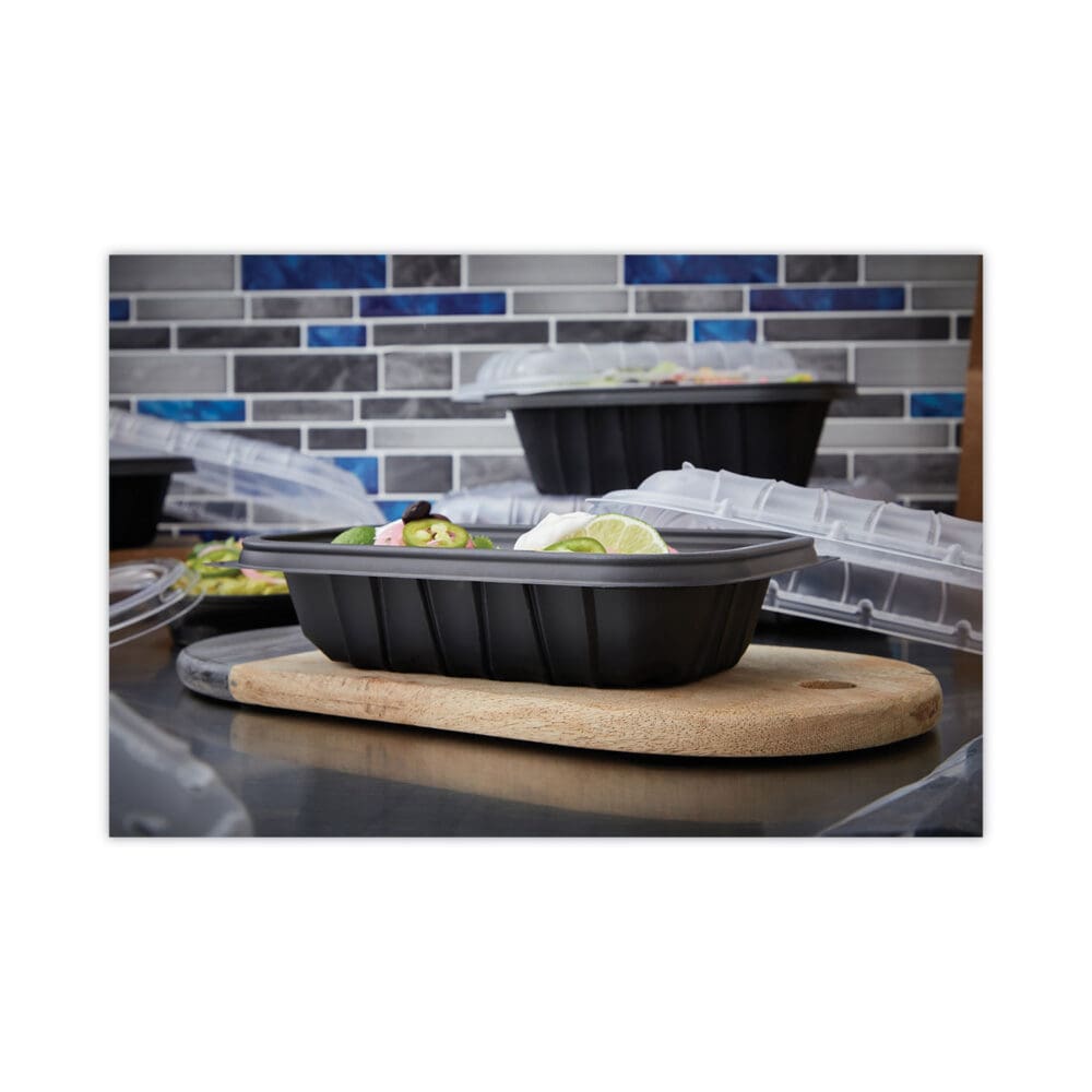 EarthChoice Entree2Go Takeout Container, 24 oz, 8.66 x 5.75 x 1.97, Black, Plastic, 300/Carton - Image 2