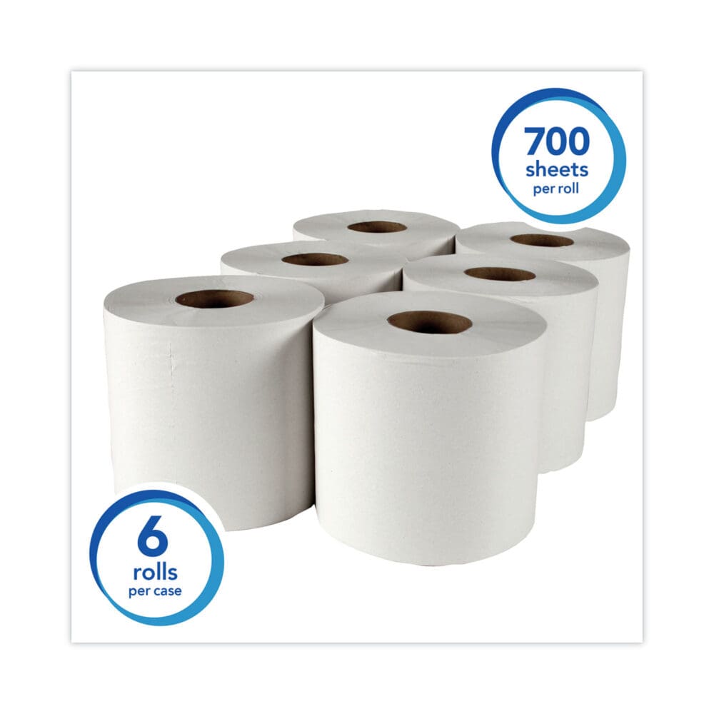 Essential Roll Center-Pull Towels, 1-Ply, 8 x 12, White, 700/Roll, 6 Rolls/Carton - Image 6