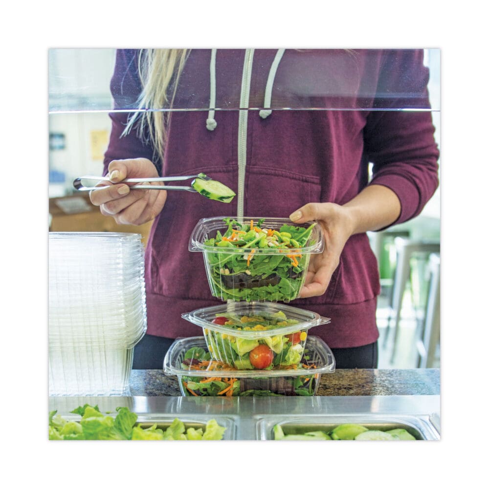 PLA Rectangular Deli Container Lids, 6.5 x 7.5 x 0.3, Clear, Plastic, 600/Carton - Image 9