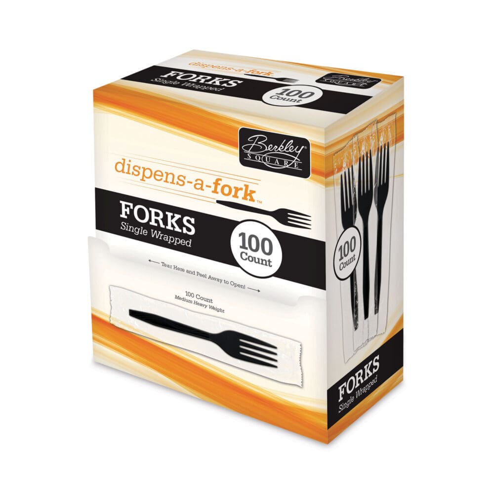 Dispens-a-Fork, Individually Wrapped, Mediumweight, Plastic, Black, 100/Box - Image 3