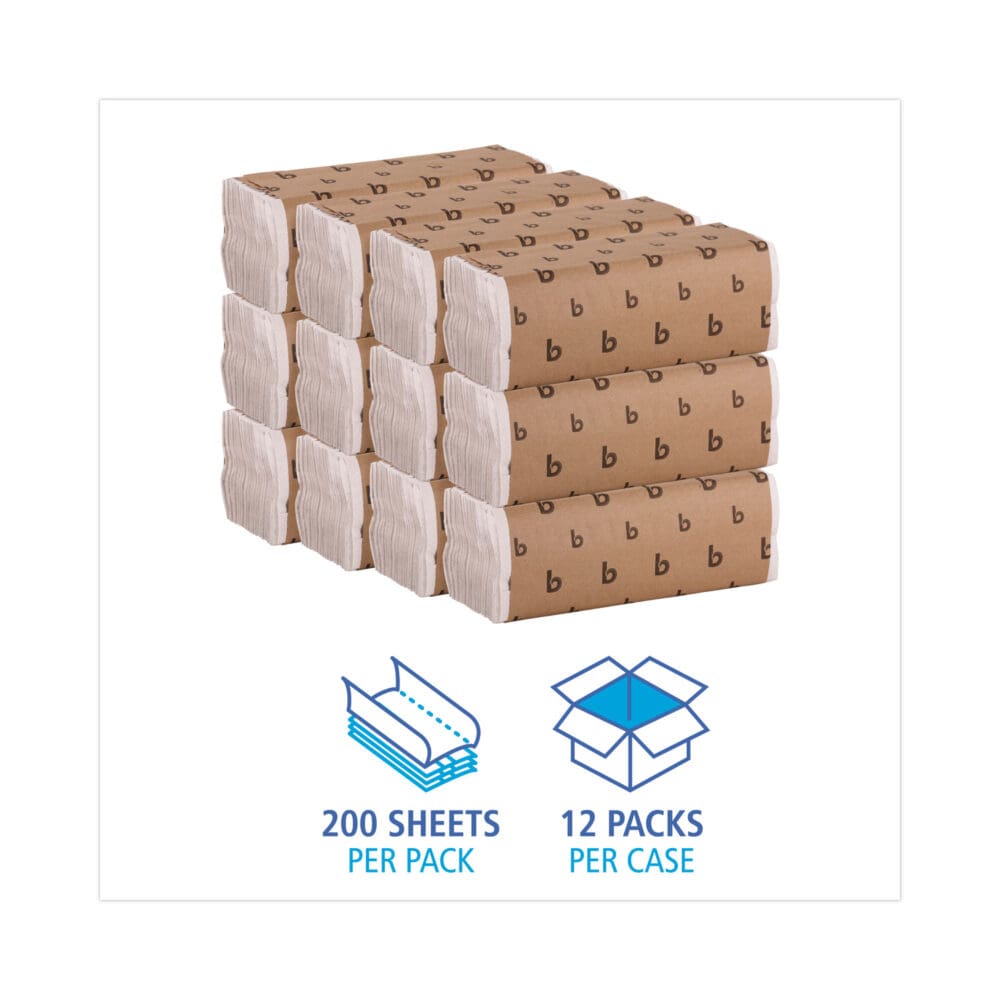 C-Fold Paper Towels, 1-Ply, 11.44 x 10, Bleached White, 200 Sheets/Pack, 12 Packs/Carton - Image 2