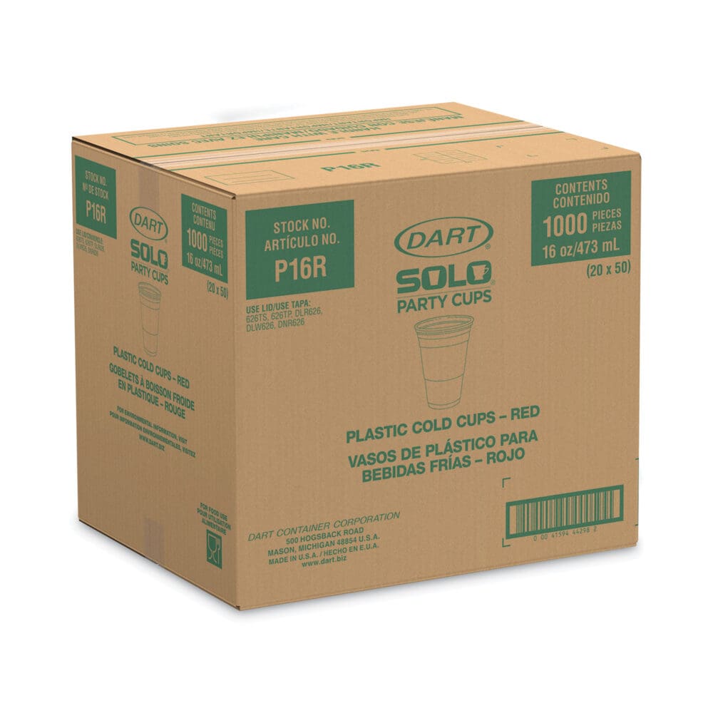 SOLO Party Plastic Cold Drink Cups, 16 oz, Red, 50/Pack - Image 6