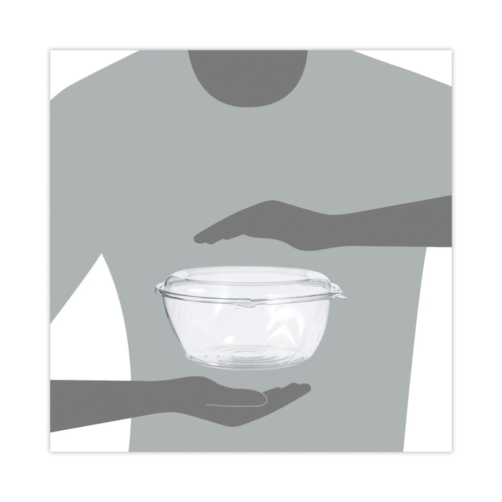 Tamper-Resistant, Tamper-Evident Bowls with Dome Lid, 64 oz, 8.9" Diameter x 4"h, Clear, Plastic, 100/Carton - Image 4