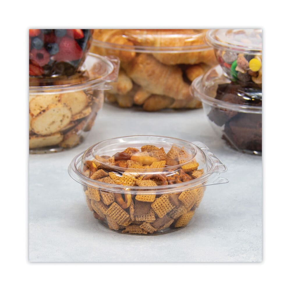 Tamper-Resistant, Tamper-Evident Bowls with Dome Lid, 12 oz, 5.5" Diameter x 2.6"h, Clear, Plastic, 240/Carton - Image 5
