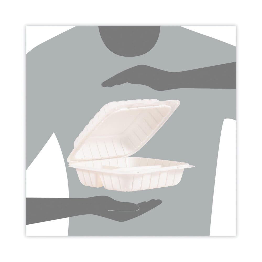 Hinged Lid Containers, 3-Compartment, 8.3 x 8 x 3, White, Plastic, 150/Carton - Image 6