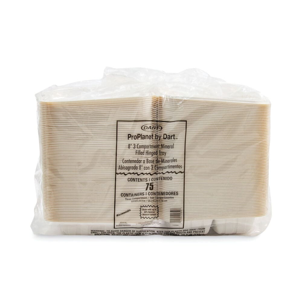 Hinged Lid Containers, 3-Compartment, 8.3 x 8 x 3, White, Plastic, 150/Carton - Image 4