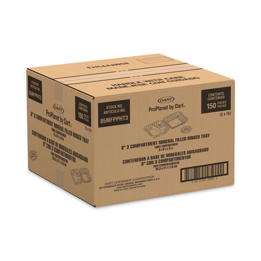 Hinged Lid Containers, 3-Compartment, 8.3 x 8 x 3, White, Plastic, 150/Carton - Image 3