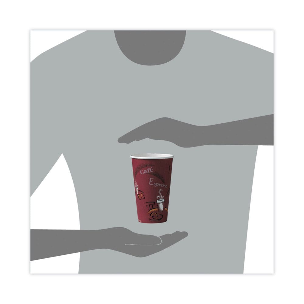 Paper Hot Drink Cups in Bistro Design, 16 oz, Maroon, 300/Carton - Image 4