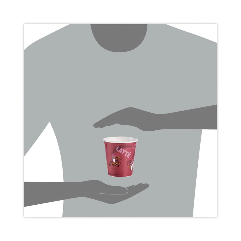 Paper Hot Drink Cups in Bistro Design, 10 oz, Maroon, 1,000/Carton - Image 4