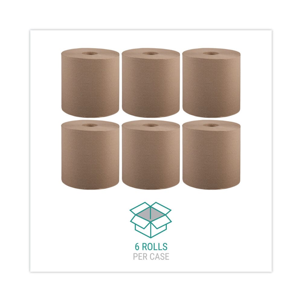 Hardwound Roll Towels, 1-Ply, 8" x 800 ft, Natural, 6 Rolls/Carton - Image 3