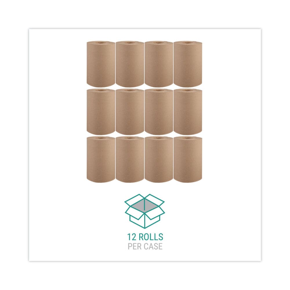 Hardwound Roll Towels, 1-Ply, 8" x 350 ft, Natural, 12 Rolls/Carton - Image 3