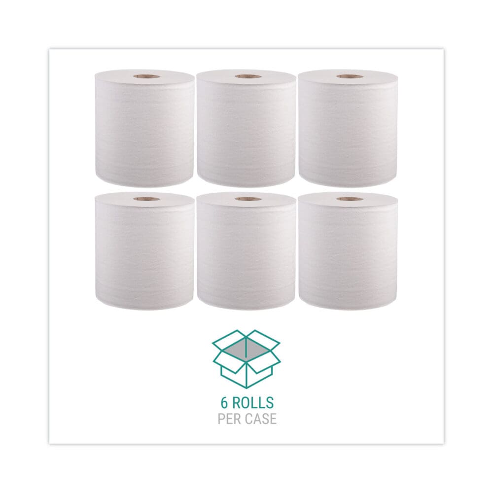 Hardwound Roll Towels, 1-Ply, 8" x 800 ft, White, 6 Rolls/Carton - Image 4