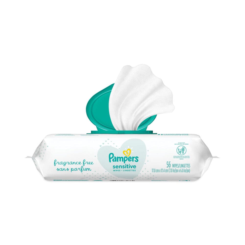 Sensitive Baby Wipes, 1-Ply, 6.8 x 7,  Unscented, White, 56/Pack - Image 2