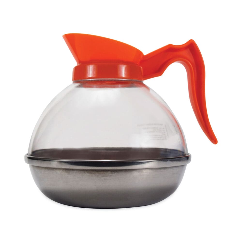 Unbreakable Decaffeinated Coffee Decanter, 12-Cup, Stainless Steel/Polycarbonate, Orange Handle - Image 3
