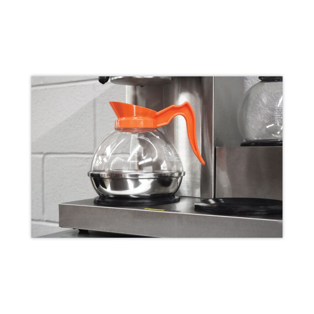 Unbreakable Decaffeinated Coffee Decanter, 12-Cup, Stainless Steel/Polycarbonate, Orange Handle - Image 2