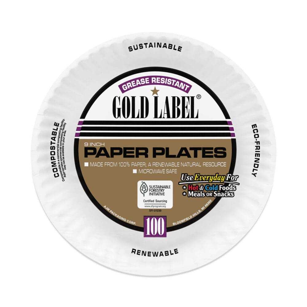 Coated Paper Plates, 9" dia, White, 100/Pack, 12 Packs/Carton - Image 2
