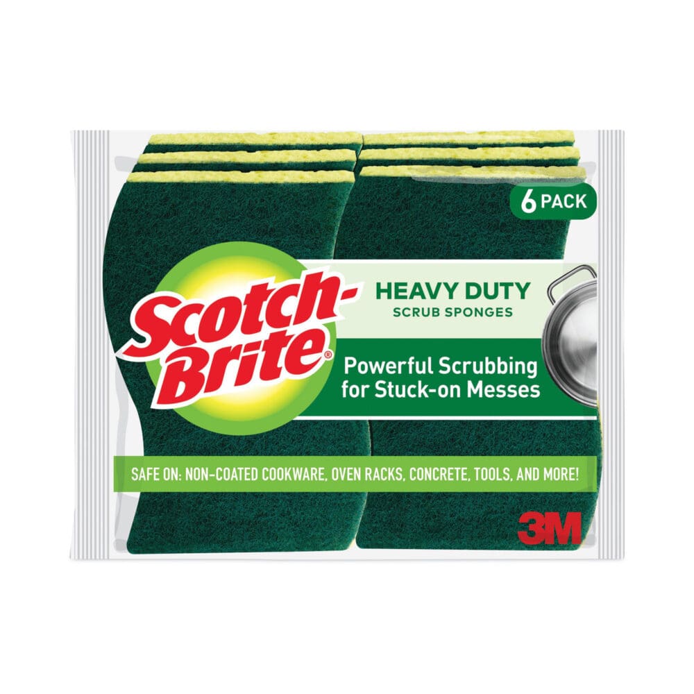 Heavy-Duty Scrub Sponge, 4.5 x 2.7, 0.6" Thick, Yellow/Green, 6/Pack - Image 15