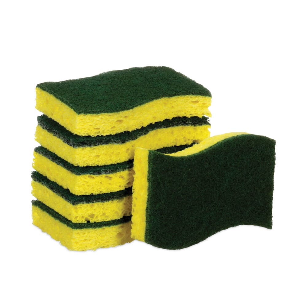 Heavy-Duty Scrub Sponge, 4.5 x 2.7, 0.6" Thick, Yellow/Green, 6/Pack - Image 2