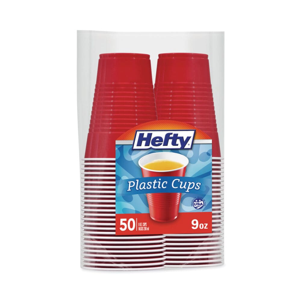 Easy Grip Disposable Plastic Party Cups, 9 oz, Red, 50/Pack - Image 4