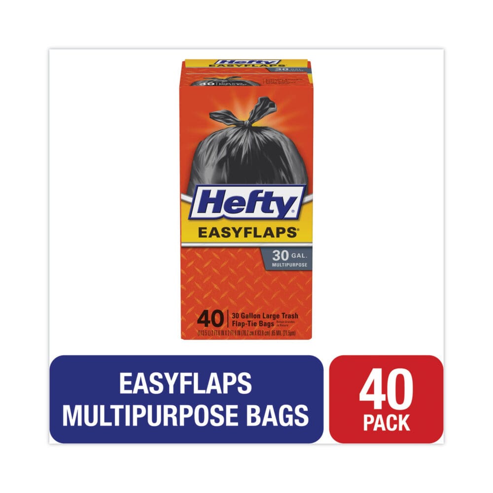 Easy Flaps Trash Bags, 30 gal, 1.05 mil, 30" x 33", Black, 40/Box - Image 2